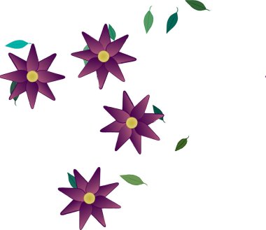 Serbest kompozisyonda yeşil yapraklı soyut çiçekler, vektör illüstrasyonu