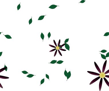 Serbest kompozisyonda yeşil yapraklı soyut çiçekler, vektör illüstrasyonu