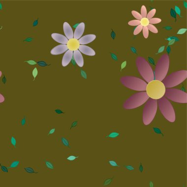 Serbest kompozisyonda yeşil yapraklı soyut çiçekler, vektör illüstrasyonu