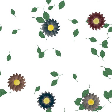 Serbest kompozisyonda yeşil yapraklı soyut çiçekler, vektör illüstrasyonu