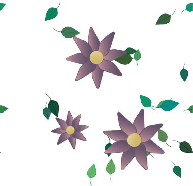 Serbest kompozisyonda yeşil yapraklı soyut çiçekler, vektör illüstrasyonu