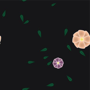 Serbest kompozisyonda yeşil yapraklı soyut çiçekler, vektör illüstrasyonu