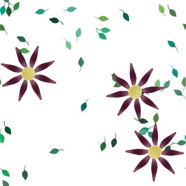 Serbest kompozisyonda yeşil yapraklı soyut çiçekler, vektör illüstrasyonu