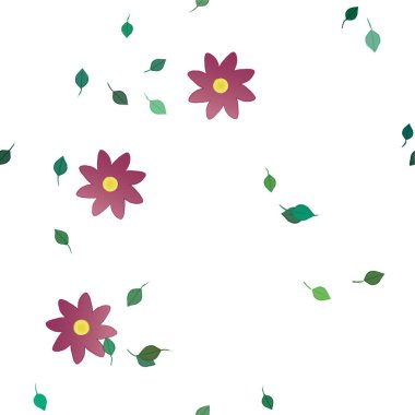 Serbest kompozisyonda yeşil yapraklı soyut çiçekler, vektör illüstrasyonu