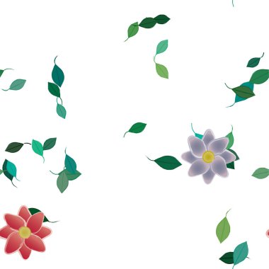 Serbest kompozisyonda yeşil yapraklı soyut çiçekler, vektör illüstrasyonu