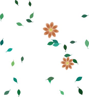 Serbest kompozisyonda yeşil yapraklı soyut çiçekler, vektör illüstrasyonu