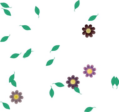 Serbest kompozisyonda yeşil yapraklı soyut çiçekler, vektör illüstrasyonu