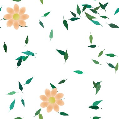 Serbest kompozisyonda yeşil yapraklı soyut çiçekler, vektör illüstrasyonu