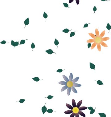 Serbest kompozisyonda yeşil yapraklı soyut çiçekler, vektör illüstrasyonu