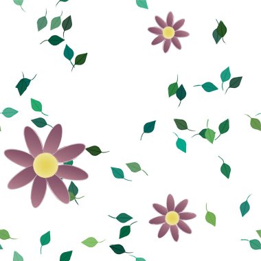 Serbest kompozisyonda yeşil yapraklı soyut çiçekler, vektör illüstrasyonu