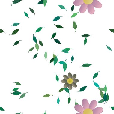 Serbest kompozisyonda yeşil yapraklı soyut çiçekler, vektör illüstrasyonu