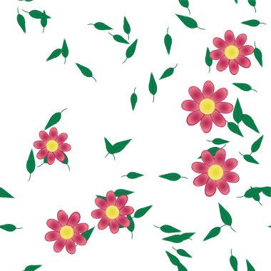 Serbest kompozisyonda yeşil yapraklı soyut çiçekler, vektör illüstrasyonu