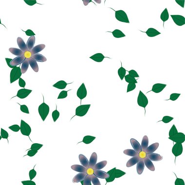 Serbest kompozisyonda yeşil yapraklı soyut çiçekler, vektör illüstrasyonu