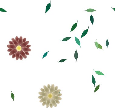 Serbest kompozisyonda yeşil yapraklı soyut çiçekler, vektör illüstrasyonu