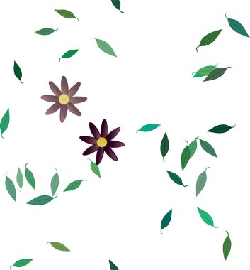 Serbest kompozisyonda yeşil yapraklı soyut çiçekler, vektör illüstrasyonu