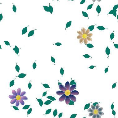 Serbest kompozisyonda yeşil yapraklı soyut çiçekler, vektör illüstrasyonu