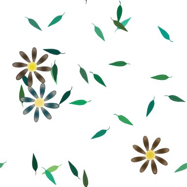 Serbest kompozisyonda yeşil yapraklı soyut çiçekler, vektör illüstrasyonu