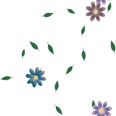 Serbest kompozisyonda yeşil yapraklı soyut çiçekler, vektör illüstrasyonu