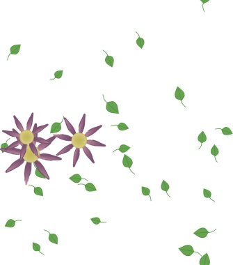 Serbest kompozisyonda yeşil yapraklı soyut çiçekler, vektör illüstrasyonu