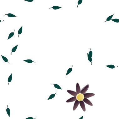 Serbest kompozisyonda yeşil yapraklı soyut çiçekler, vektör illüstrasyonu