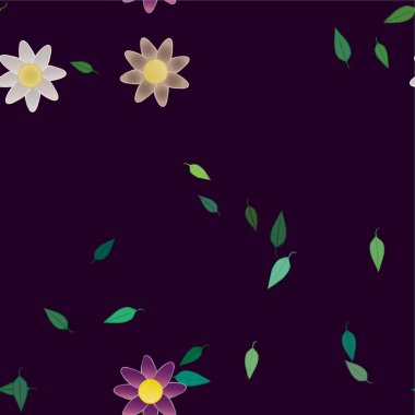 Serbest kompozisyonda yeşil yapraklı soyut çiçekler, vektör illüstrasyonu