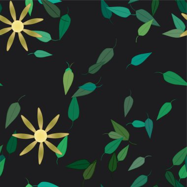 Serbest kompozisyonda yeşil yapraklı soyut çiçekler, vektör illüstrasyonu