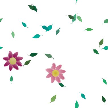 Serbest kompozisyonda yeşil yapraklı soyut çiçekler, vektör illüstrasyonu