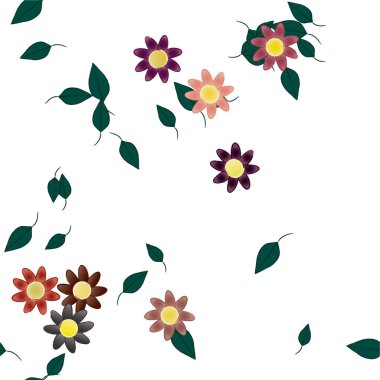 Serbest kompozisyonda yeşil yapraklı soyut çiçekler, vektör illüstrasyonu