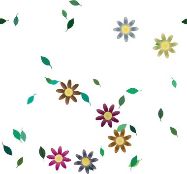 Serbest kompozisyonda yeşil yapraklı soyut çiçekler, vektör illüstrasyonu