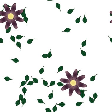 Serbest kompozisyonda yeşil yapraklı soyut çiçekler, vektör illüstrasyonu