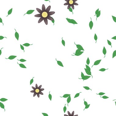 Serbest kompozisyonda yeşil yapraklı soyut çiçekler, vektör illüstrasyonu