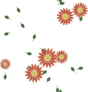 Serbest kompozisyonda yeşil yapraklı soyut çiçekler, vektör illüstrasyonu