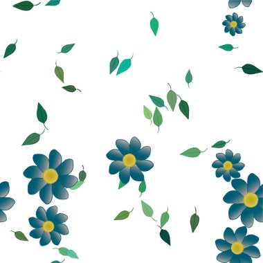 Serbest kompozisyonda yeşil yapraklı soyut çiçekler, vektör illüstrasyonu