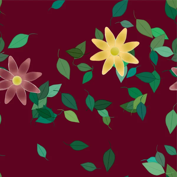 Abstrakta Blommor Med Gröna Blad Fri Komposition Vektor Illustration — Stock vektor