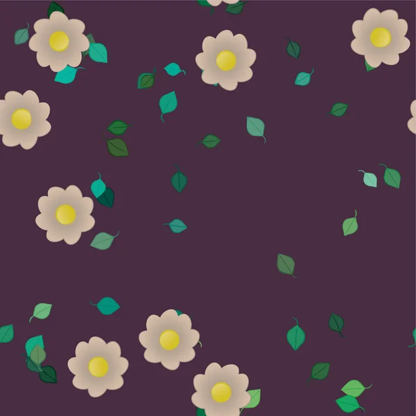 Flores Abstractas Con Hojas Verdes Composición Libre Ilustración Vectorial — Vector de stock