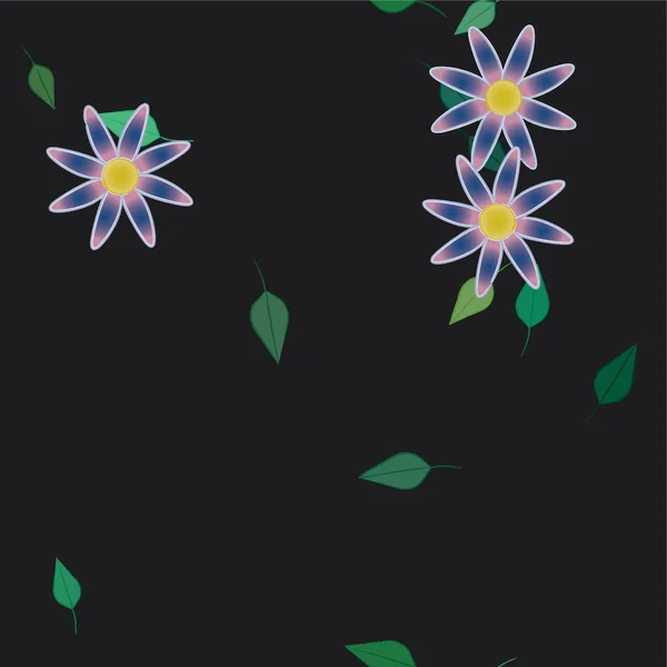 Flores Abstractas Con Hojas Verdes Composición Libre Ilustración Vectorial — Archivo Imágenes Vectoriales