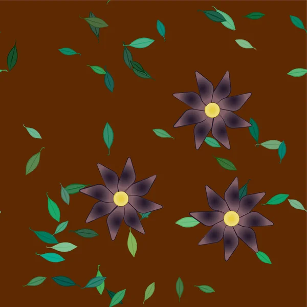 Flores Abstractas Con Hojas Verdes Composición Libre Ilustración Vectorial — Vector de stock