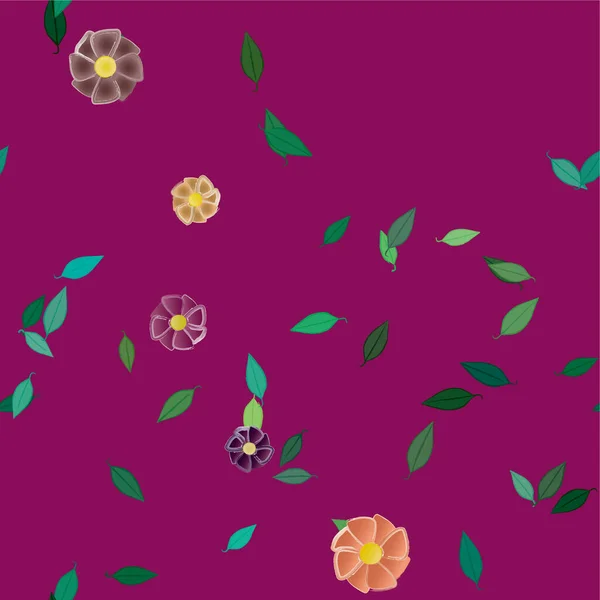 Abstrakta Blommor Med Gröna Blad Fri Komposition Vektor Illustration — Stock vektor