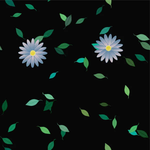 Flores Abstractas Con Hojas Verdes Composición Libre Ilustración Vectorial — Vector de stock