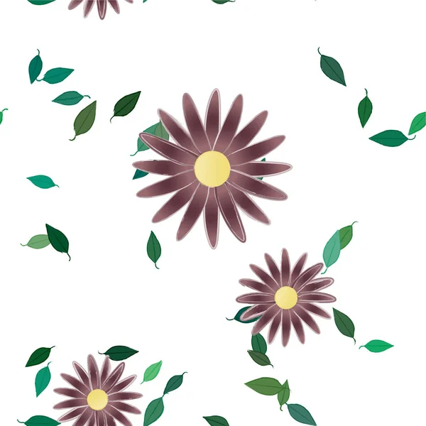 Flores Abstractas Con Hojas Verdes Composición Libre Ilustración Vectorial — Archivo Imágenes Vectoriales