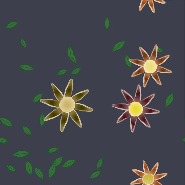 Flores Abstractas Con Hojas Verdes Composición Libre Ilustración Vectorial — Vector de stock