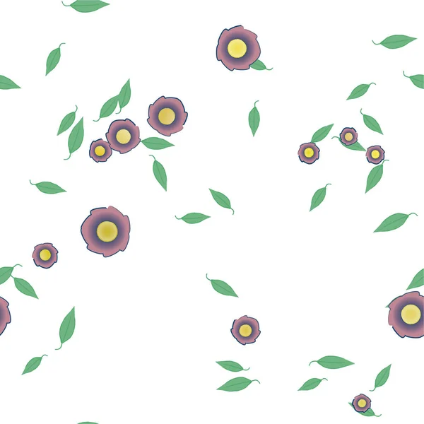 Fleurs Abstraites Avec Feuilles Vertes Composition Libre Illustration Vectorielle — Image vectorielle