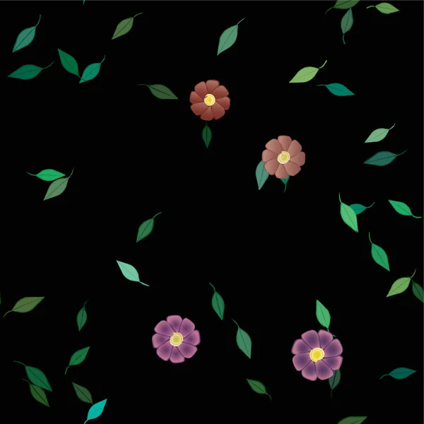 Fleurs Abstraites Avec Feuilles Vertes Composition Libre Illustration Vectorielle — Image vectorielle