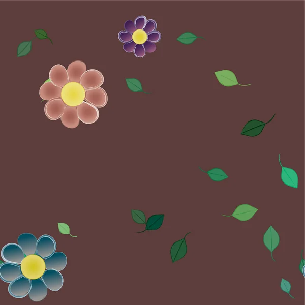 Fleurs Abstraites Avec Feuilles Vertes Composition Libre Illustration Vectorielle — Image vectorielle