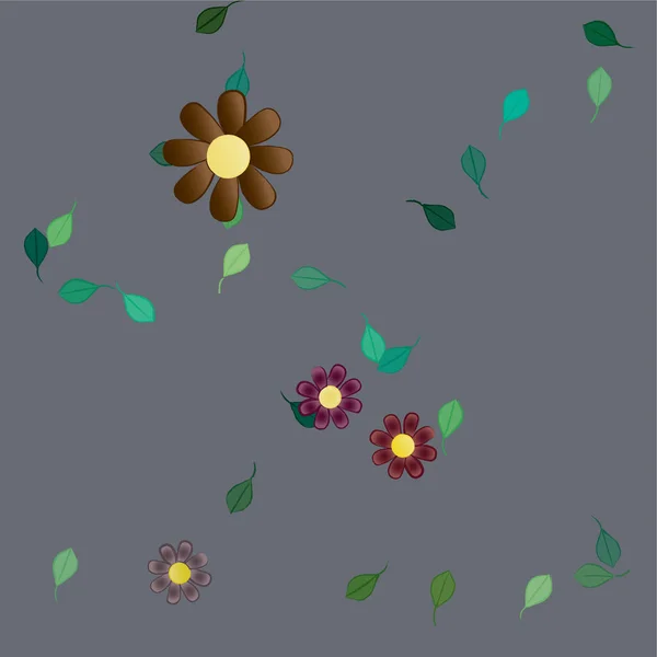 Flores Abstractas Con Hojas Verdes Composición Libre Ilustración Vectorial — Vector de stock