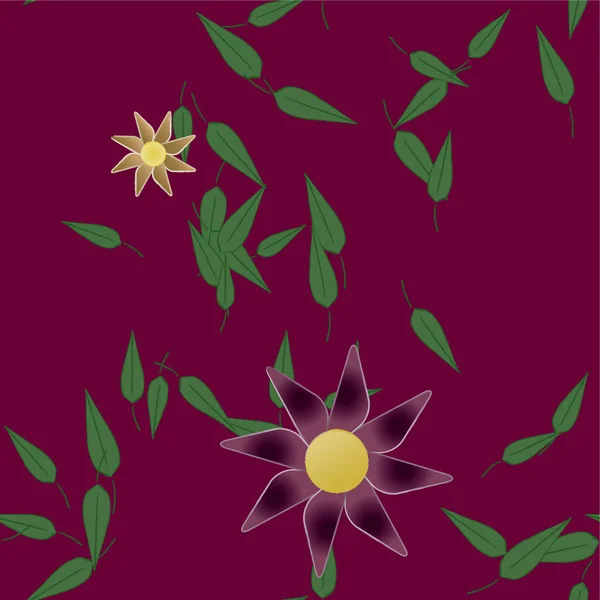 Fleurs Abstraites Avec Feuilles Vertes Composition Libre Illustration Vectorielle — Image vectorielle