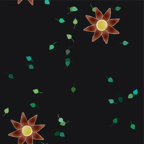 Flores Abstractas Con Hojas Verdes Composición Libre Ilustración Vectorial — Vector de stock