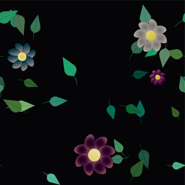 Flores Abstractas Con Hojas Verdes Composición Libre Ilustración Vectorial — Archivo Imágenes Vectoriales