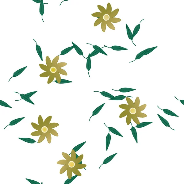 Abstract Flowers Green Leaves Free Composition Vector Illustration — Stock Vector