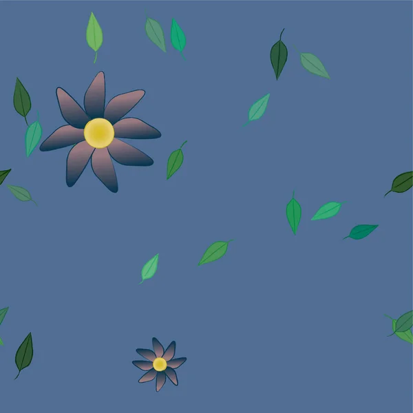 Flores Abstractas Con Hojas Verdes Composición Libre Ilustración Vectorial — Vector de stock